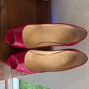 Christian Louboutin Pink Patent Peep-Toe Heels